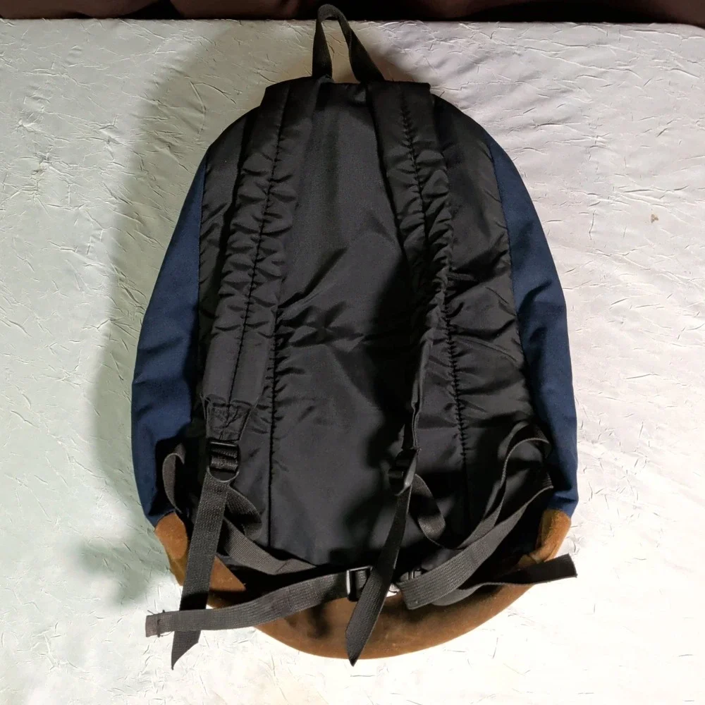 Vintage Jansport Backpack Suede Leather Bottom Retro 90's Book Bag Blue School